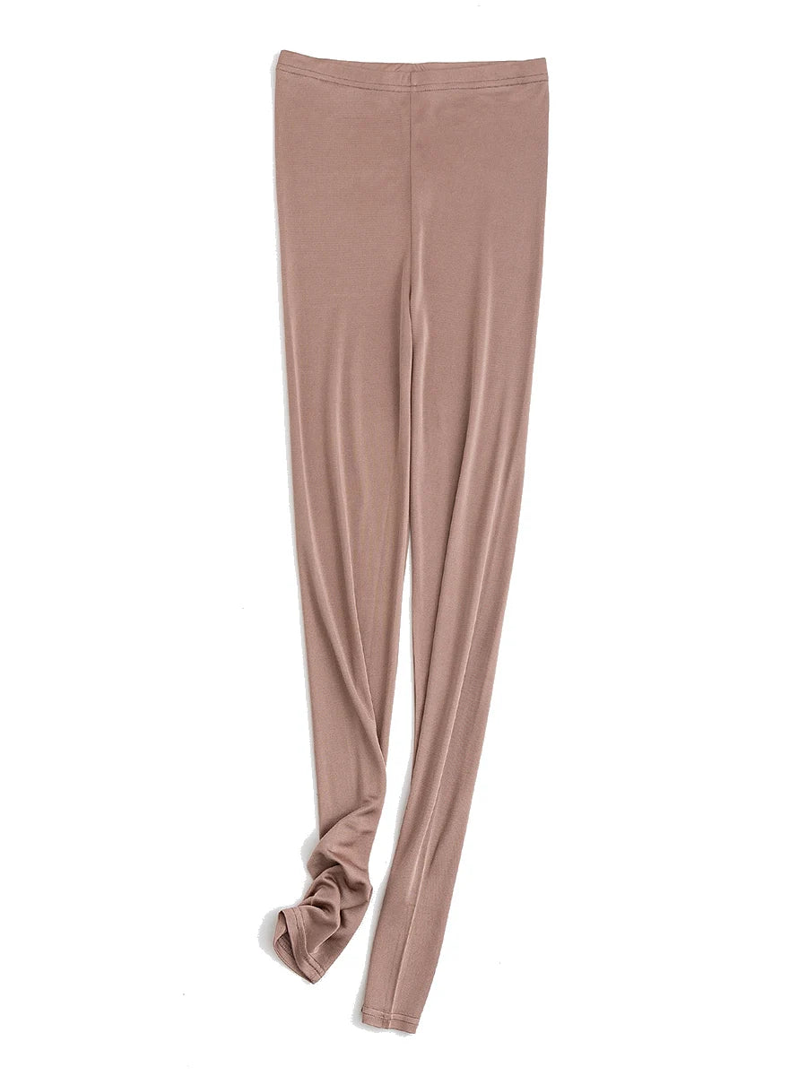 Women Silk Leggings Solid Slim Ankle-length Tights Anti Emptied Bottoming