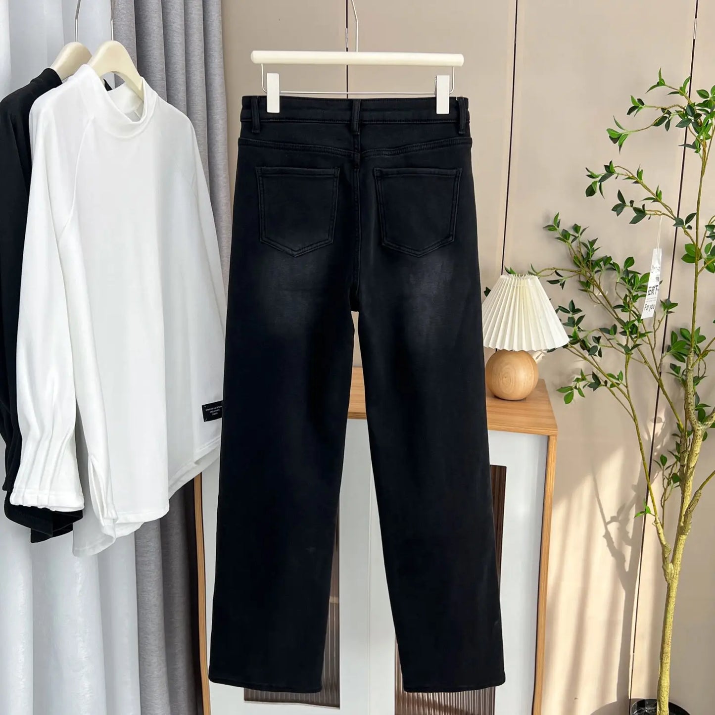 Autumn And Winter 100KG Fleece-lined Denim Full Length Pants Plus Size Women's