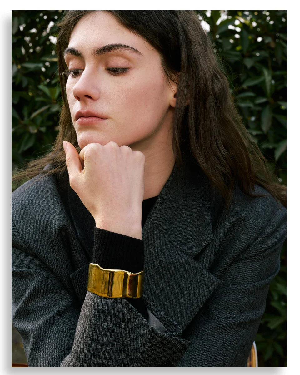 Yhpup 63mm Minimalist Glossy Stainless Steel Polished Wide Cuff Bracelet Bangle PVD Plated Statement Open Wrist Jewellery New