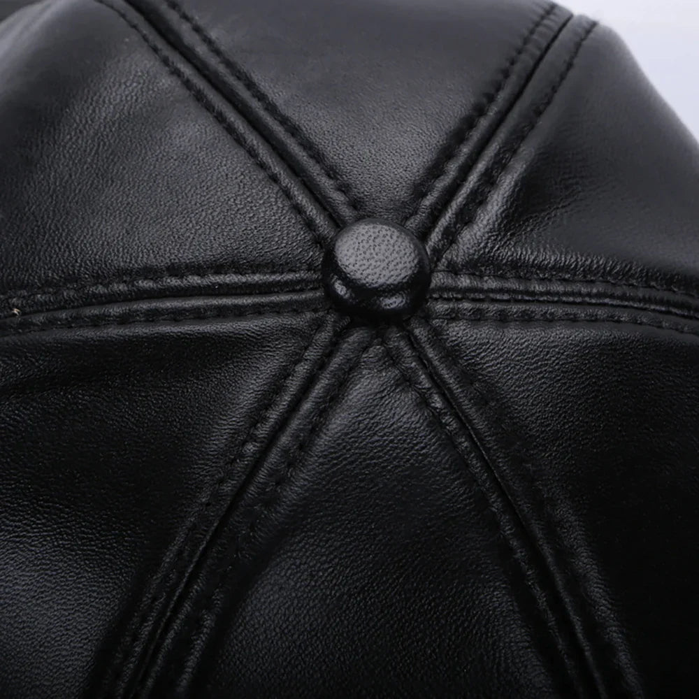New 2026 Street Hip Hop Hat Leather Hat Fashion Adult Leather Hat Men's Warm Leather Baseball Cap Male Men Outdoor Windproof Hat