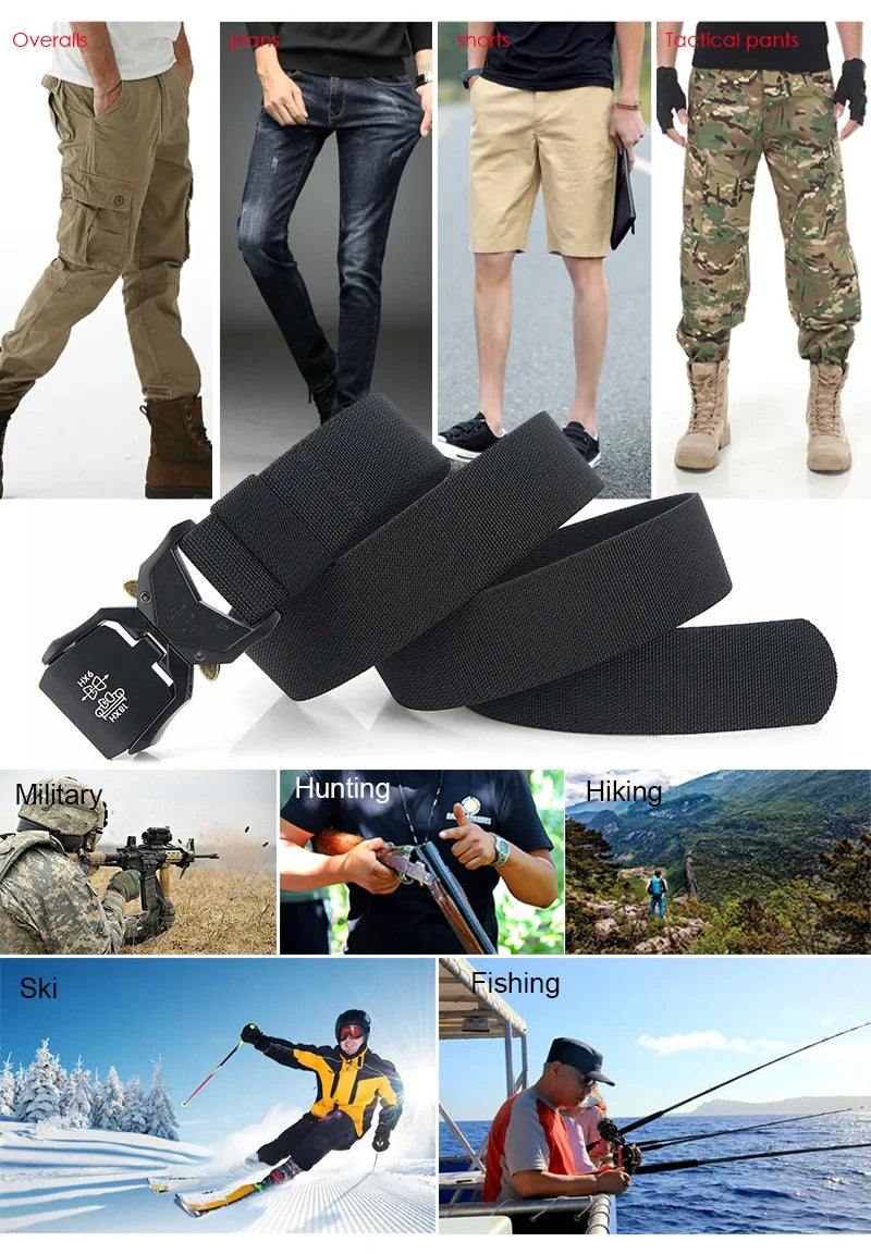 VATLTY 140cm Elastic Belt For Men Aluminum Alloy Quick Release Buckle Strong Nylon Tactical Belt Male Military Accessories