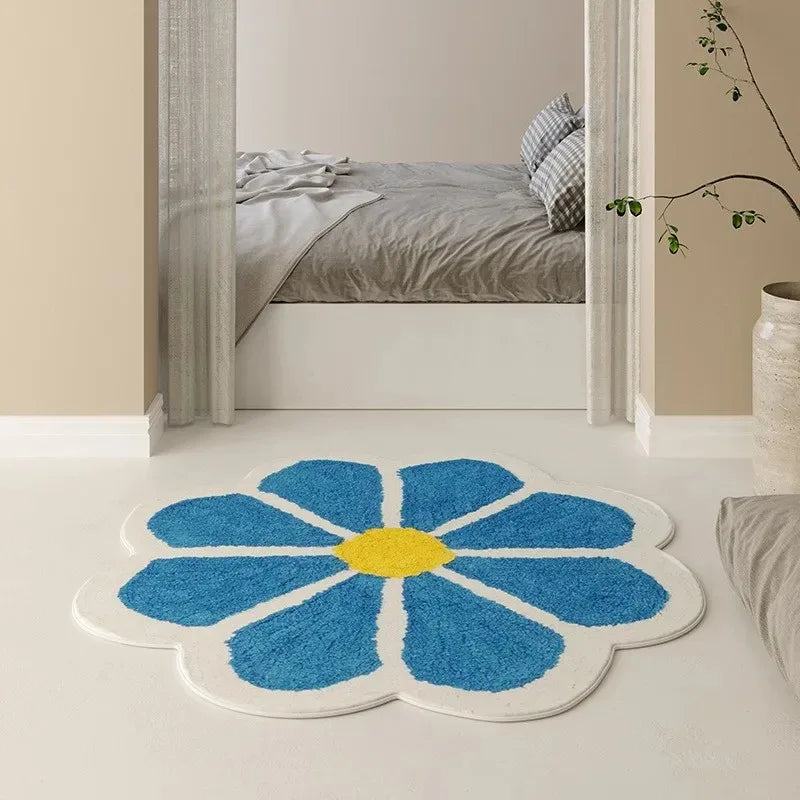 Round Flower Fluffy Carpet Bedside Plush Rug Cushion Girl Bedroom Children's Room