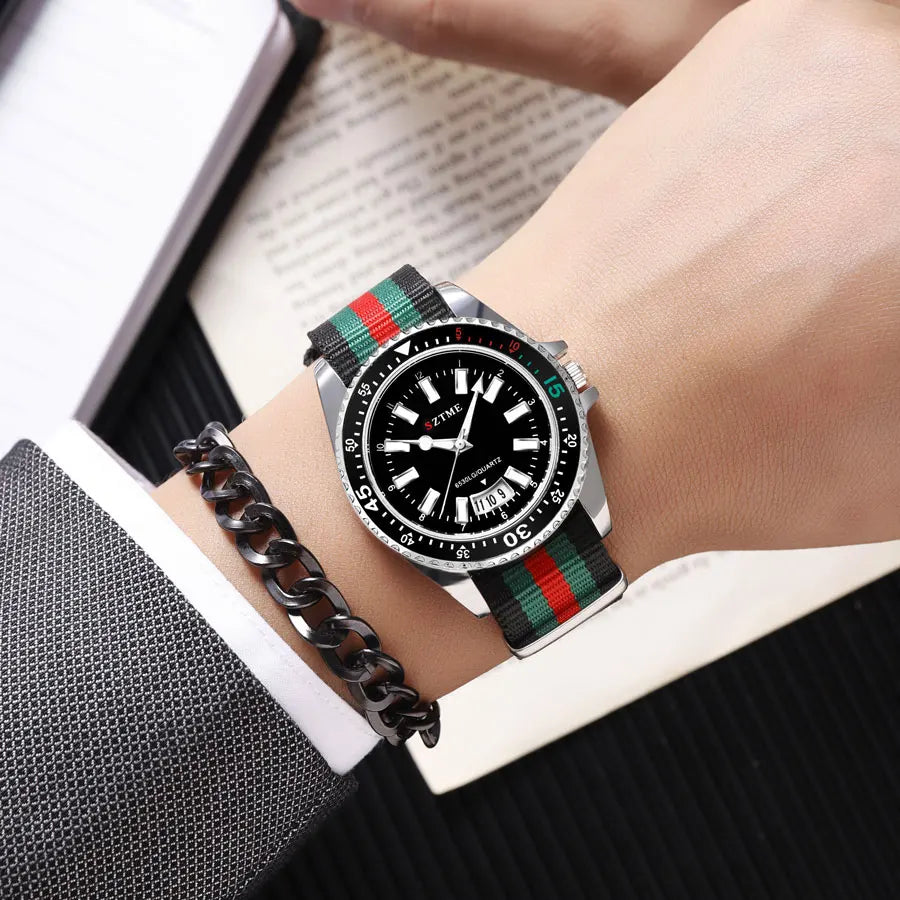 New fashionable women's nylon strap calendar watch, luxurious and simple casual couple luminous quartz watch