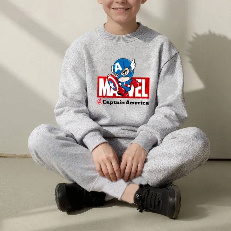 Marvel Spring/autumn Children's Clothing  Sets Captain America Boys O Neck Hoodies Pants Two Piece Casual Pullover Set for Kids