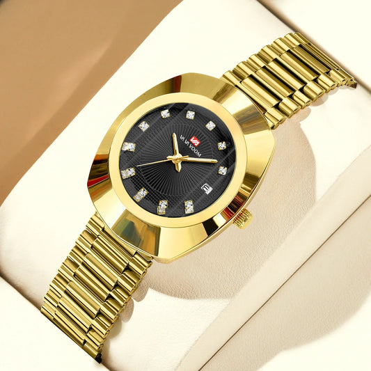 2024 New Women Oval Watch 34mm Stainless Steel Quartz Movement Brand Luxury Water Diamond Gold Black Casual Dress Banquet Watch