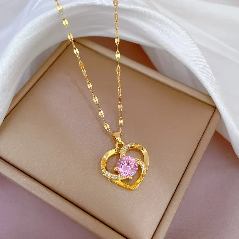 Fashionable and Luxurious Peach Heart Pearl Oyster Necklace, Personalized and Versatile Stainless Steel Clavicle Chain