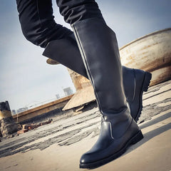 Fall Winter Knee High Black Long Soft Leather Military Boots Mens Formal