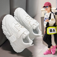 Kids Sneakers PU Girls Casual Mesh Solid Pink Light Boys White Hook & Loop