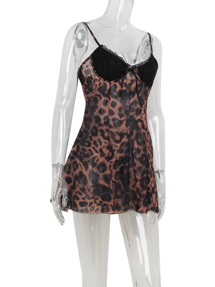 CNYISHE Party Leopard Backless Women Dresses V Neck Sleeveless Sheath Bodycon Lace-up Sexy Club Fashion Female Vestidos Robes