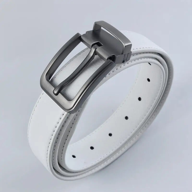 Korean version Golf white leather belt Pin buckle youth pants casual belt original belt for men and women