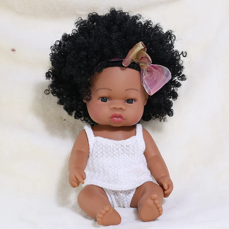 14inch Full Body Vinyl Bebe Reborn Dolls Soft Lifelike Baby Toys American Reborn Black Baby Doll Vinyl Baby Doll Toys Girls Boys