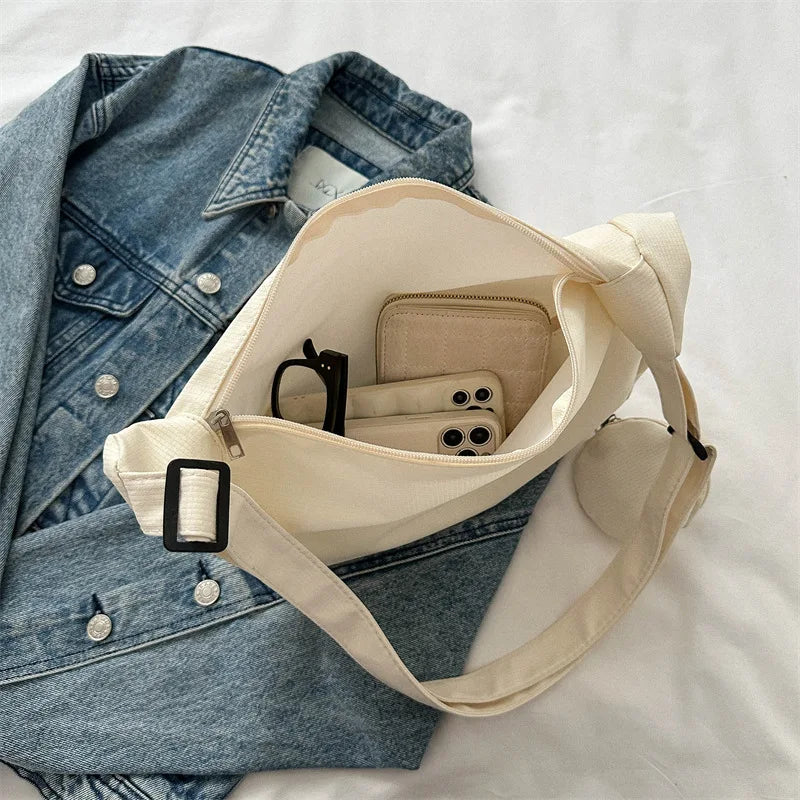 Women's Canvas Shoulder Bag Large Capacity Crossbody Chest Bag Casual Half Moon
