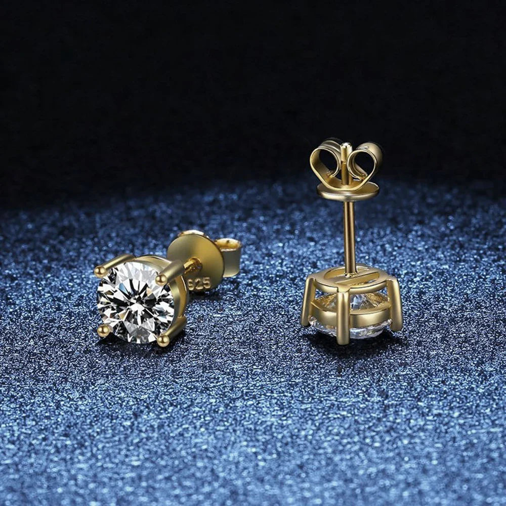 Cbtb Classic Sterling Silver 925 Gold Silver Four Claw Stud Earrings for Women Weddings Birthdays Moissanite Jewelry Luxury Gift