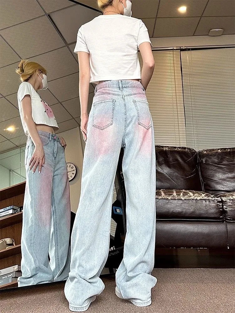 Y2k  Baggy Jeans Blue For Women's Summer High Waisted Graffiti Purple Straight Pants