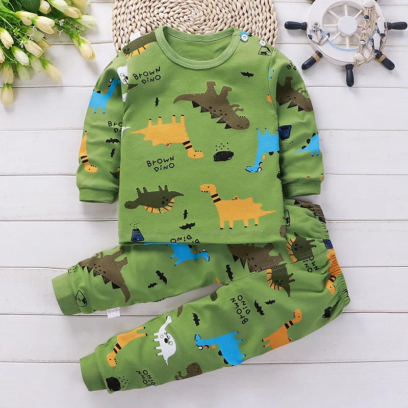 Cotton sports set Male baby spring printed T-shirt+trousers female baby casual solid color set 0-5 year old baby