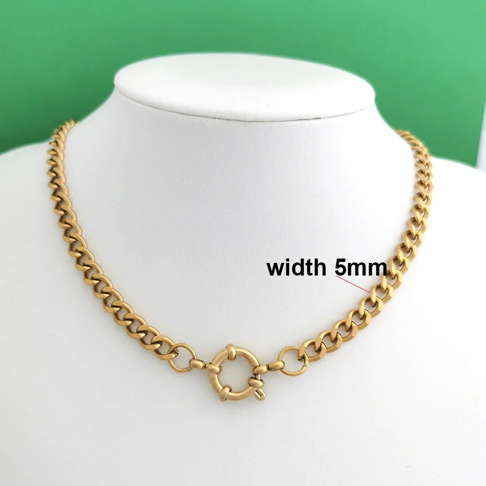 QMHJE Spring Sailor Clasp Necklace Women Men Choker Stainless Steel Geometric Paperclip Link Chain Rolo PVD Gold Color Wholesale