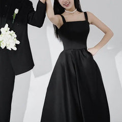 A Line Wedding Dresses Fashion Spaghetti Straps Floor-length Bridal Dress Black