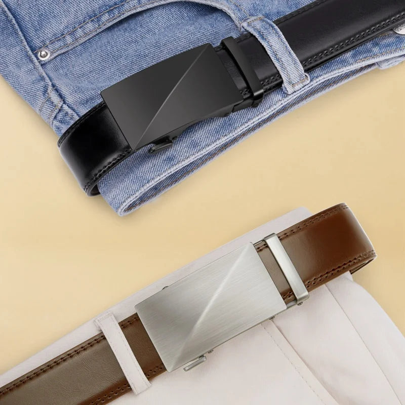 OYIFAN Brand Leather Belts for Men 115cm-145cm Automatic belt with ratchet strap Top quality belts, luxury belts for men