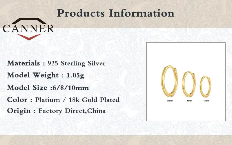 CANNER 6MM 8MM 10MM 3pcs/set Glossy Round Huggie Piercing Earrings 925 Sterling Silver Cartilage Women Hoop Earing Fine Jewelry