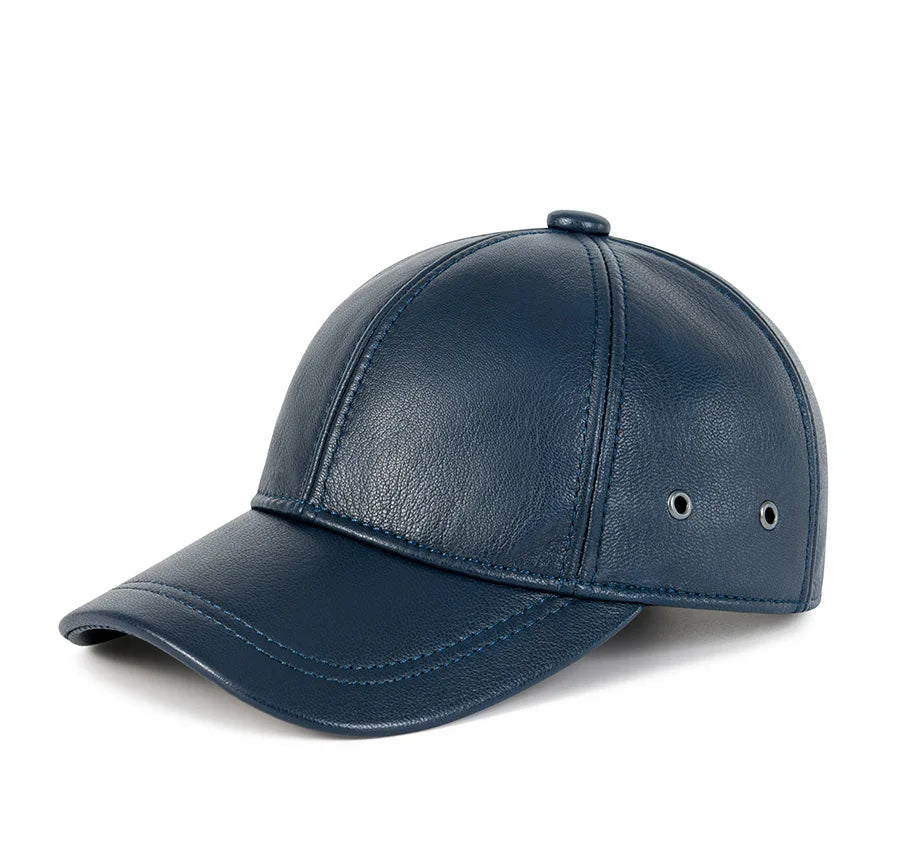 FEINION Genuine Leather Unisex Baseball Cap 100% Leather Winter Structured Flat Adjustable Back Strap Hat