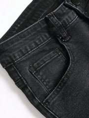 Men Black Skinny Denim Spot Jeans Male Ripped Stretch Fit Jeans Men Slim Trousers