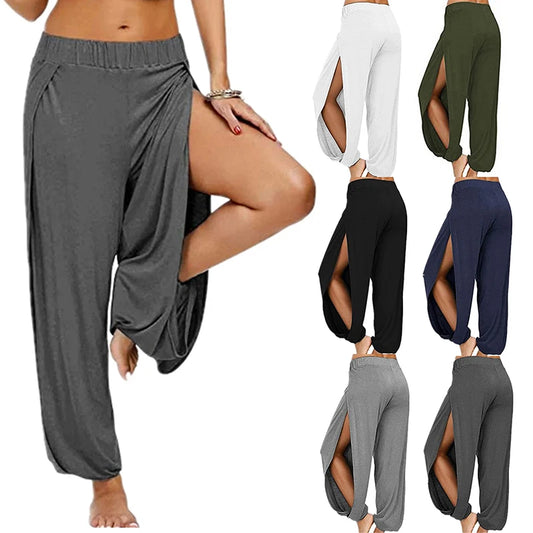 Women Fashion Yoga Pants High Waisted Slit Wide Leg