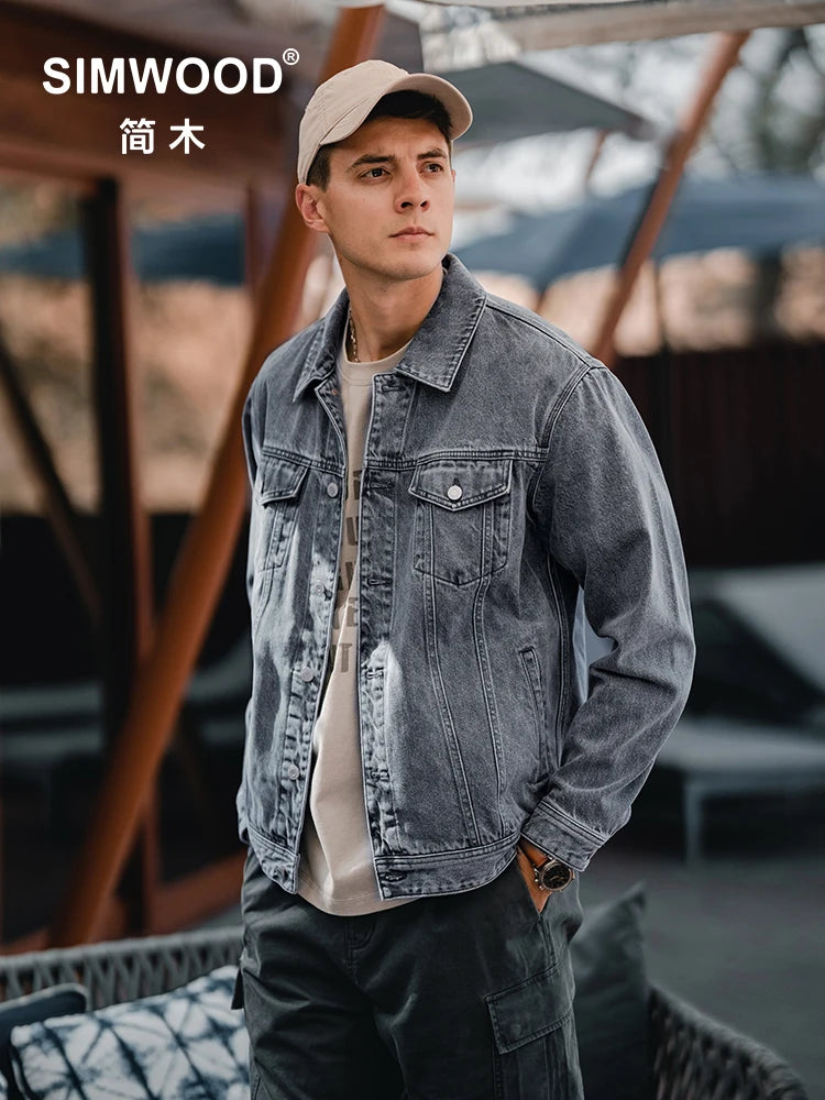 Autumn New Oversize Denim Jackets Men 12oz Washed Classical Denim Coats