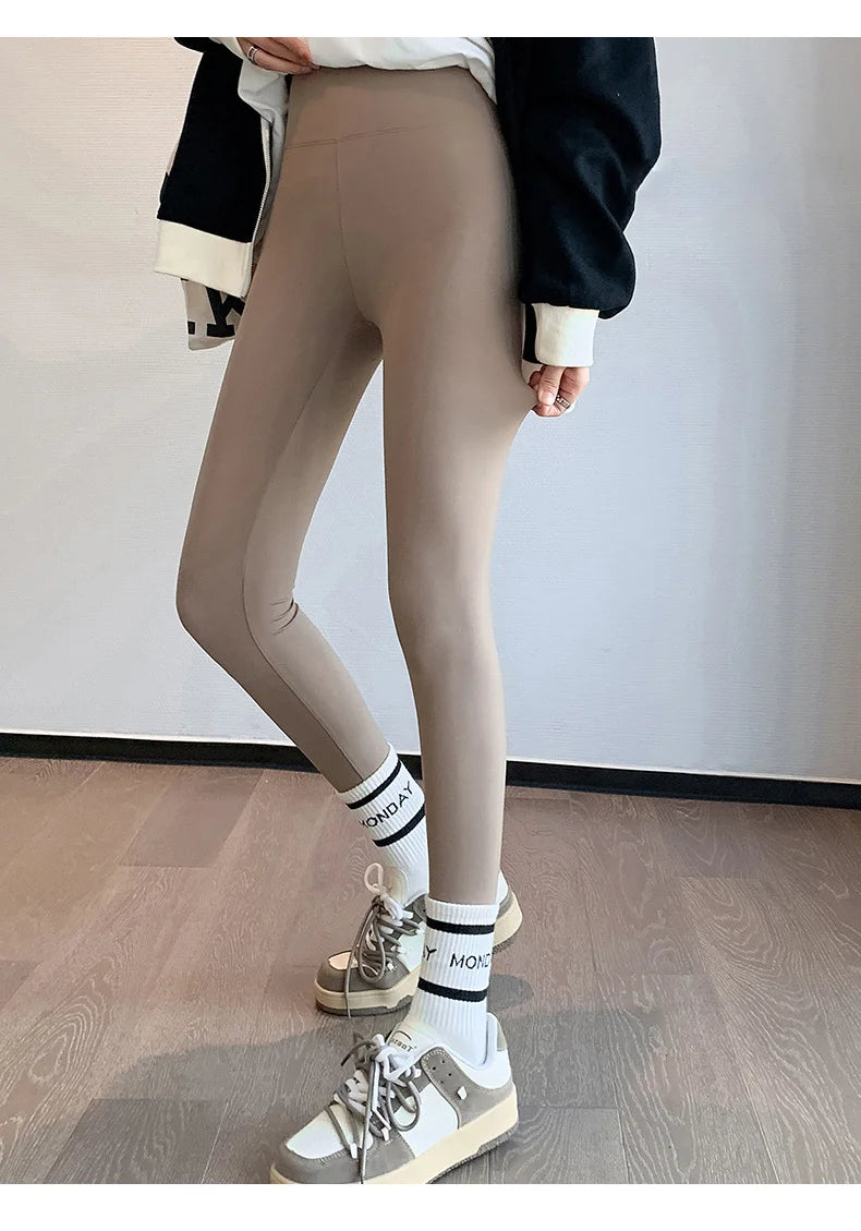 Fall Winter Brushed Shark Leggings Pants Women Seamless Feeling