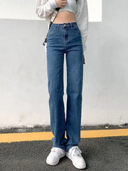 High Waist Straight Jeans Women Vintage Classic Boyfriend High Street Full Length Denim Pants