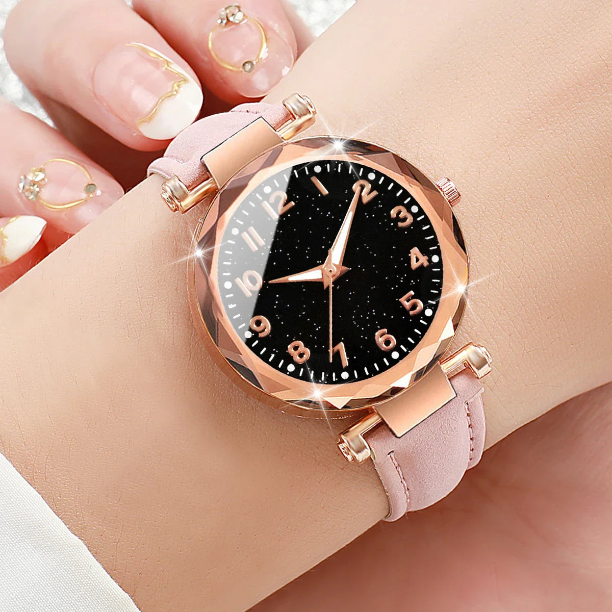 Fashion Arabic Dial Women Quartz Watch Casual Leather Strap Wristwatches for Ladies Clock Reloj Mujer（Without Box）
