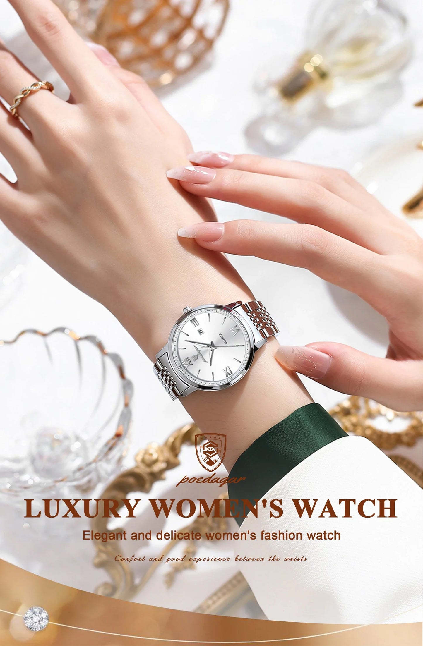 POEDAGAR Original Fashion Watch For Woman Waterproof Luminous Date Ladies Watch Stainless Steel Quartz Business Women's Watches