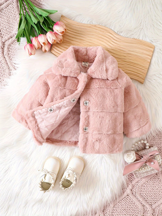 6M-3Y Baby Girl Fluffy Fluffy Casual Elegant Pink Warm Thick Coat Soft Fashion Autumn And Winter Baby Clothing