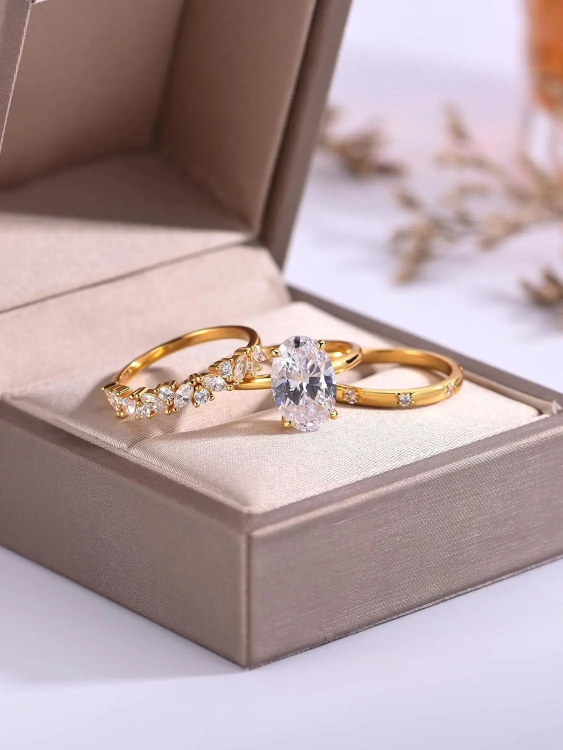 3pcs Oval Moissanite Bridal Set 8x12mm 4.5CT - Stackable Wedding Rings Fine Jewelry for Women, 925 Sterling Silvery Luxury Trio