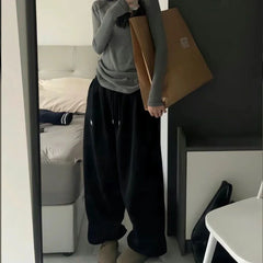 Winter Fleece Harem Pants for Women Y2K High Waist Oversized Loose Sweatpants Fashion Streetwear All-Match Drawstring Trousers