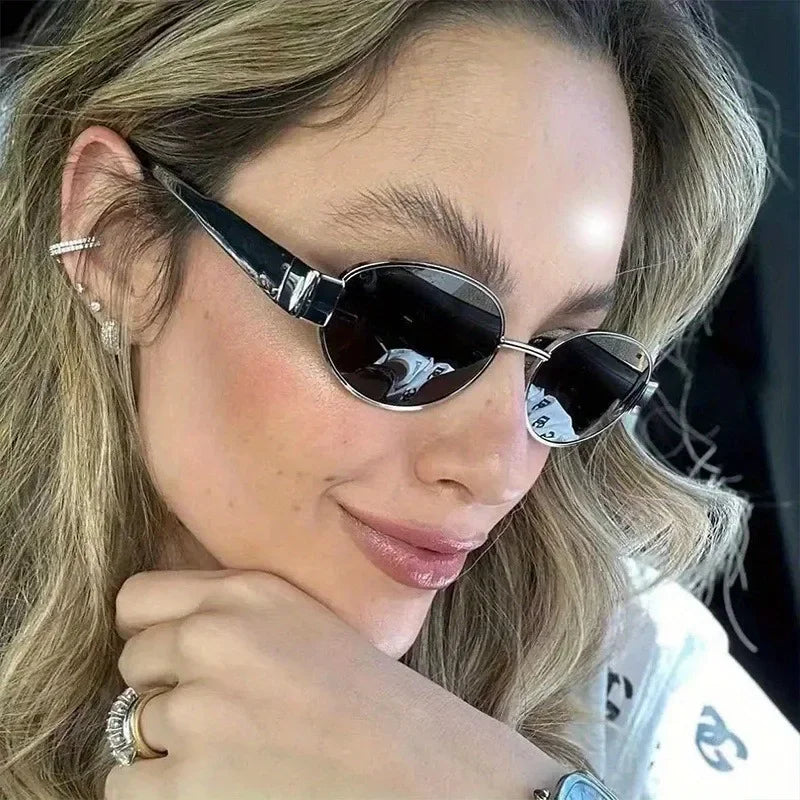 New Trendy Oval Sunglasses for Women Luxury Metal Frame Sun Glasses Ladies Classic Vintage Round Shades Unisex ﻿