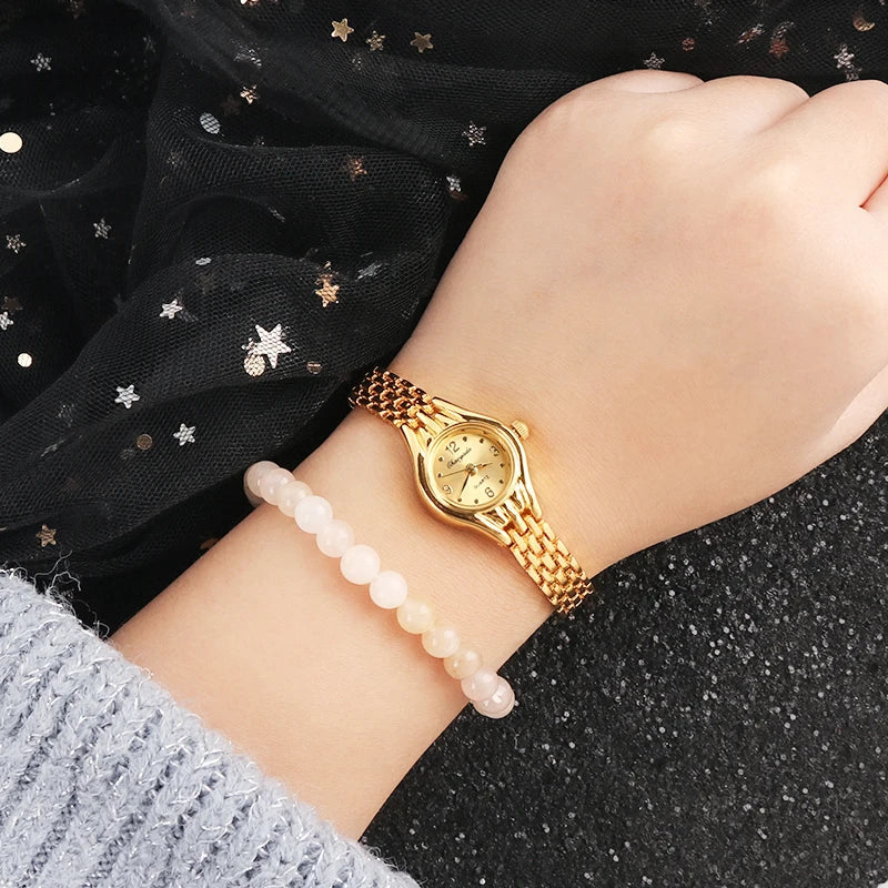 Ladies Gold Plated Watch Women Bracelet Quartz Wristwatch Girl Analog Feminino Relojes Hour Luxury Watches Elegant Casual Clock