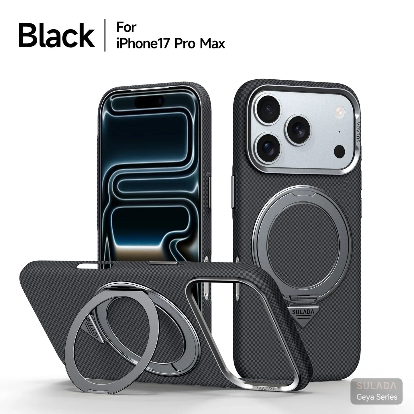 Iphone 17 Pro Max / 17 Pro / 16 Pro Max / 16 Pro Magnetic Stand Carbon Fiber Pattern Magsafe Pc Hard Cover