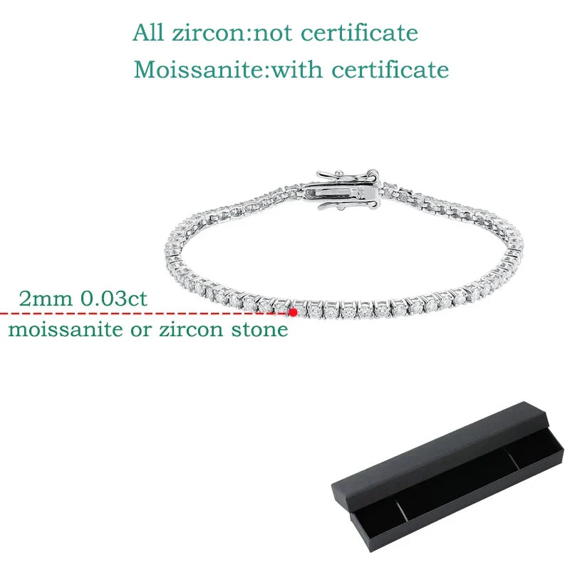 Smyoue 2MM D Color 100% Real Moissanite Tennis Bracelet for Women Lab Diamond Original Silver 925 Jewelry Hip Hop Party Chain