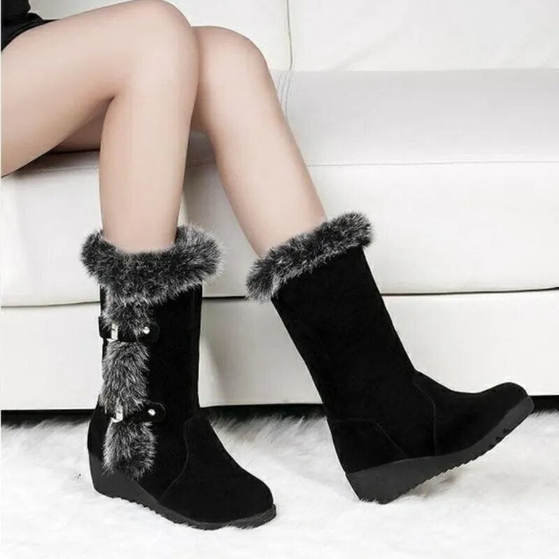 Winter Women Shoes Ladies Mid Calf Boots High Tube Classic Thick Fleece Models