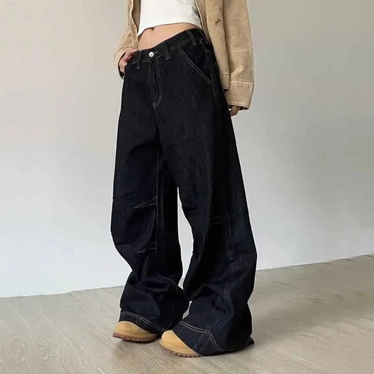 Vintage Wide Leg Jeans Women Y2K Autumn High Waist Streetwear Loose Denim Pants