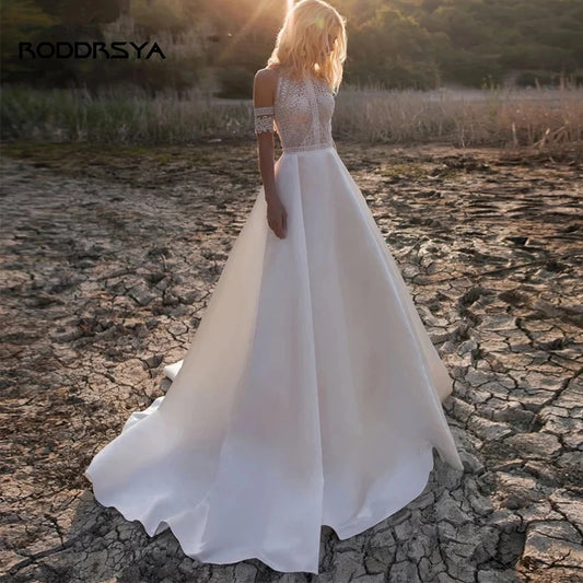 Wedding Dress For Women A-line Boho Lace Detachable