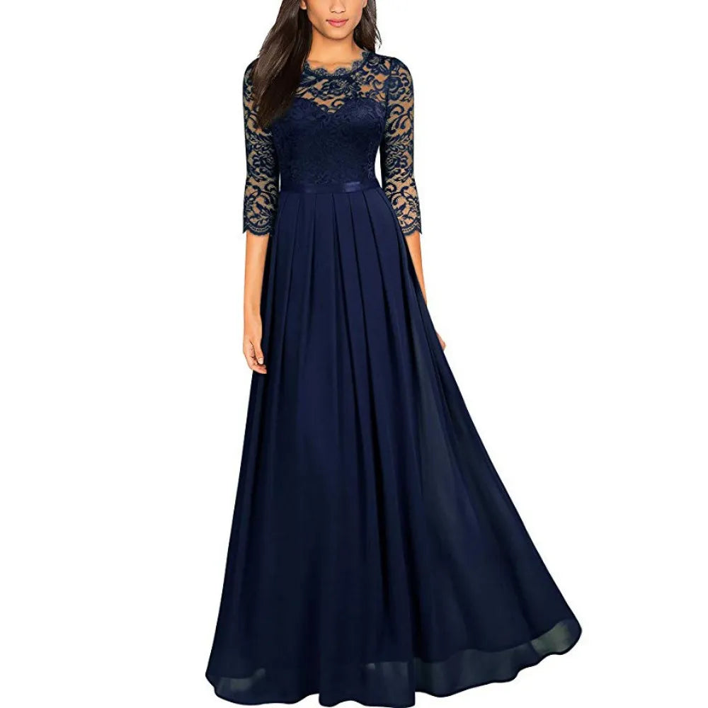 2023 Summer Plus Size 3XL Lace Evening Dress Long Luxury Elegant Sexy Robe Mixi Dress Wedding Party Night Dresses Solid Vestidos