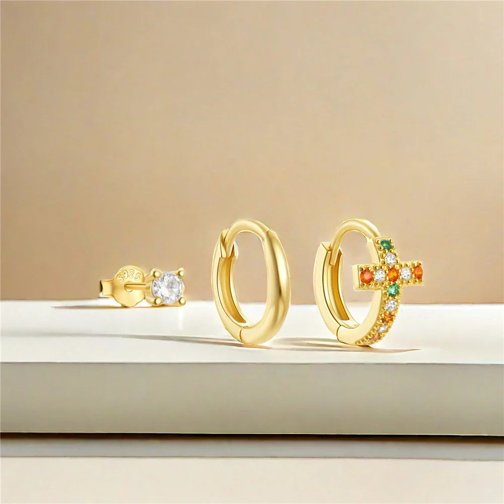 AIDE 925 Sterling Silver 3pcs 4pcs Set Zircon Stud Earrings 18k Gold Star Minimalism Huggies Earring Fine Jewelly Set Party Gift