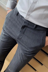 Men's Striped Trousers Stretch Feet Casual Pants Dark Gray High-quality Formal Suit Pants Pantalones Hombre