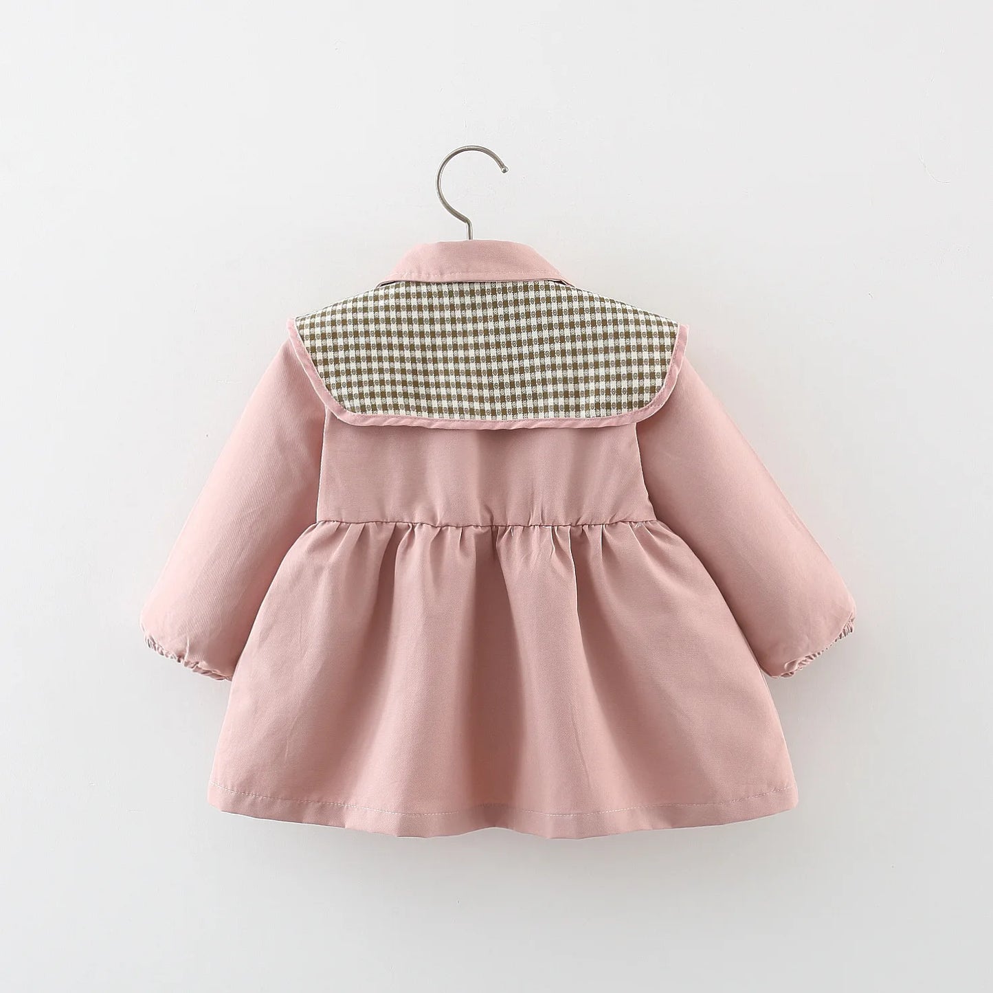 Coat Plaid Large Polo Neck Bow Fashion Long Sleeve Girls' Jacket Solid
