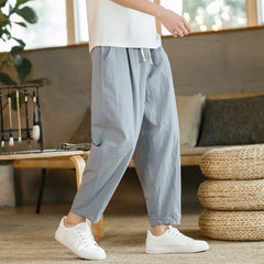 Men's Trousers Cotton Linen Fashion Casual Pants Solid Color Breathable Loose Shorts