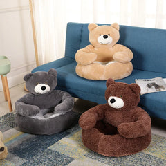 Semi-Enclosed Bear Pet Dog Bed Ultra Soft Cat Bed Detachable Plush Puppy Bed