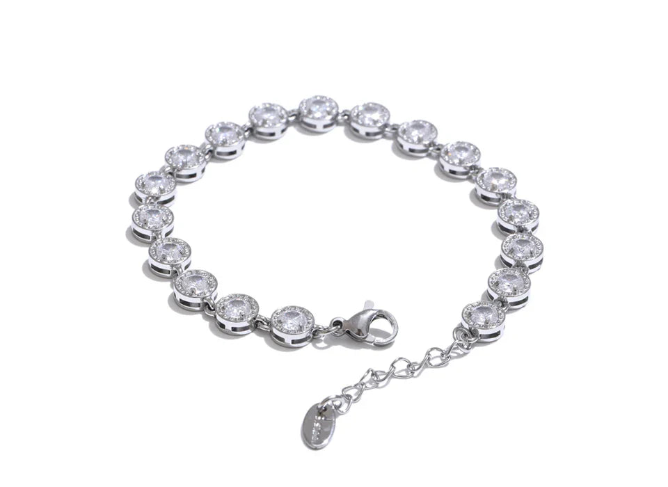 Yhpup Popular Shiny Cubic Zirconia Chain Luxury Necklace Bracelet Bangle Gold Color Platinum Plated Temperament Jewelry New