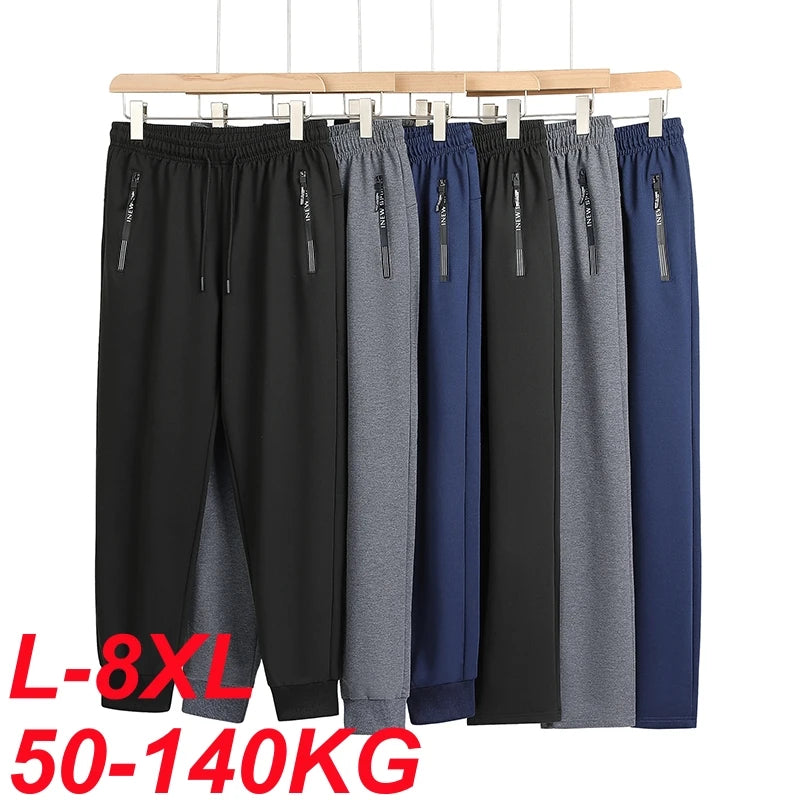 Plus Size Men's Pants 8xl 7xl 6xl Black Grey Blue Casual Elasticity Waist Drawstring
