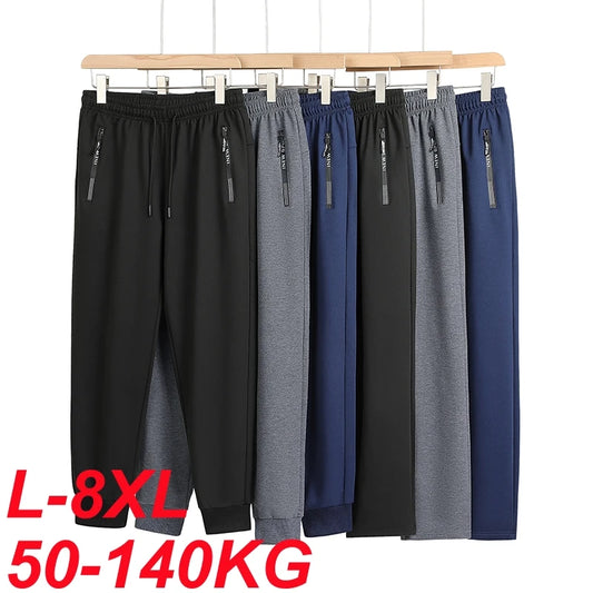 Plus Size Men's Pants 8xl 7xl 6xl Black Grey Blue Casual Elasticity Waist Drawstring